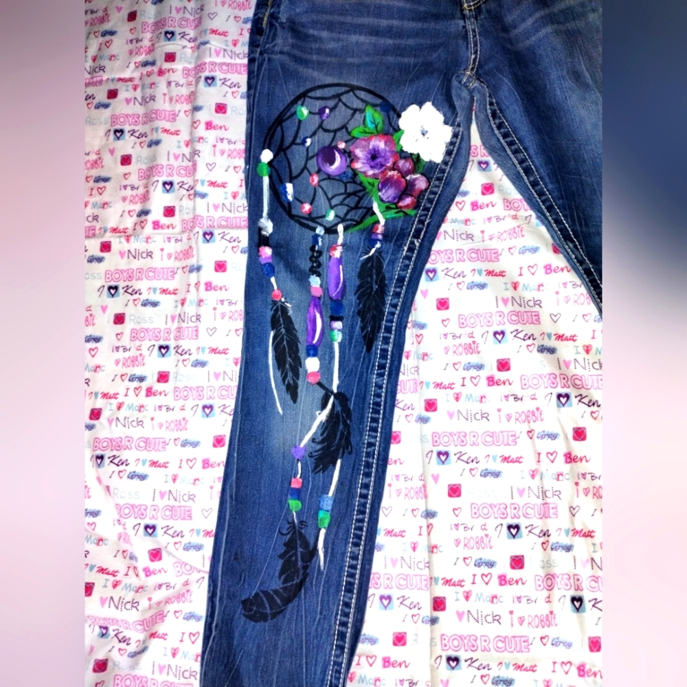 Hand painted Dream catcher one of a kind supplies jeans